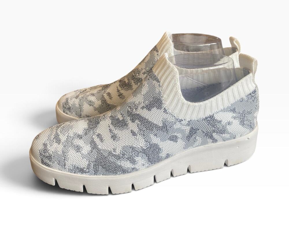 Bernie Mev New York EU 40 Knit Floral Slip On Platform Sneakers White Gray